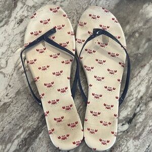 LC Lauren Conrad Crab Print Sandals with Navy Straps